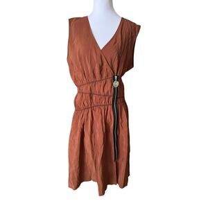 Cop Copine Cleso Dress Terracotta Viscose V Neck Zip Front Midi EU 42 US 10